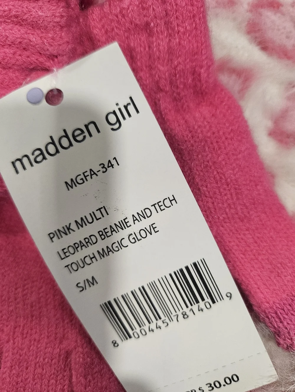MADDEN GIRL NWT Bright Pink Faux-Fur Beanie & Knit Gloves Set